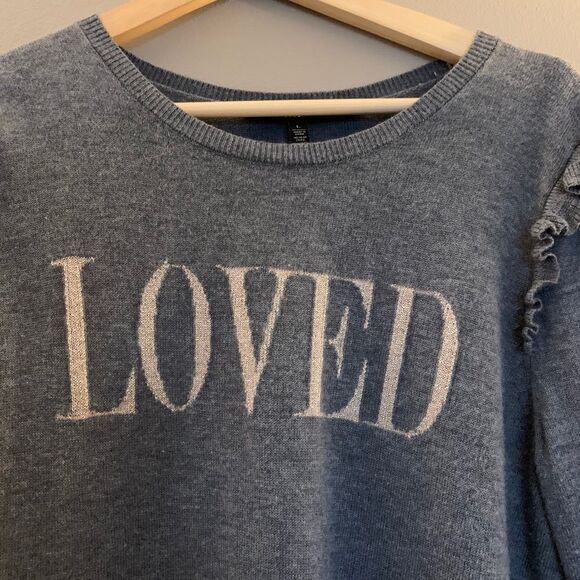 White House Black Market Gray Sweater with 'Loved' Print - Picture 4 of 11